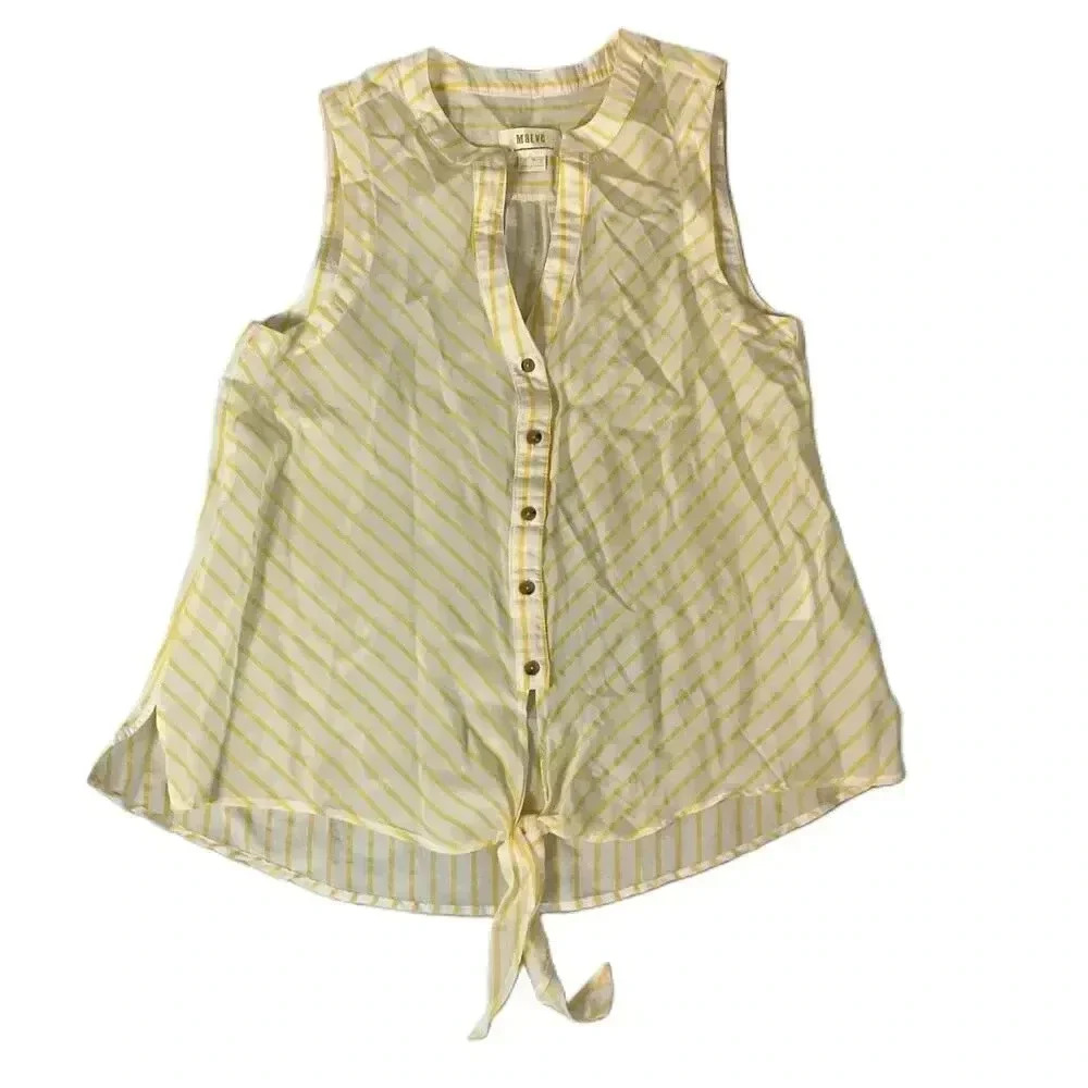 Maeve Sleeveless Tie Front Top Women Size 4 Yellow White Striped Button‎ Up